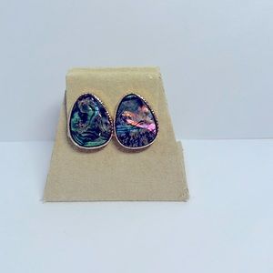 Gold tone stud button earring with multi colored triple style
